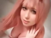 Sexy Big Boobs Cosplayer Capelli Rosa